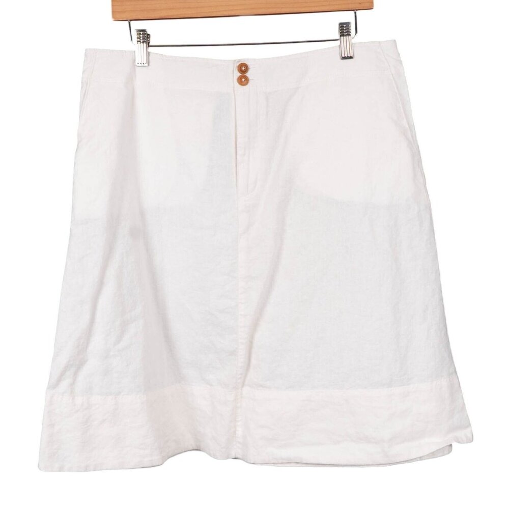 Classic VTG White Linen Skirt 14 Womens Lace Up ALine Button George Mark Eisen